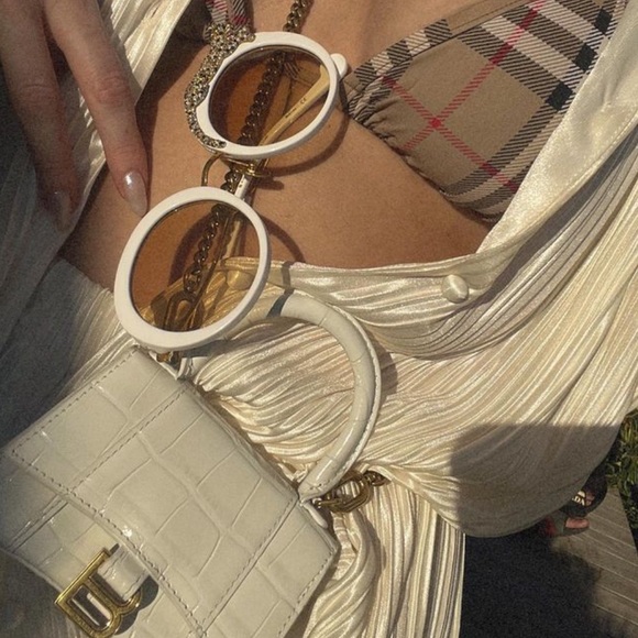 Balenciaga White Croc Embossed XXS Top Handle Crossbody Chain Bag - Picture 2 of 11